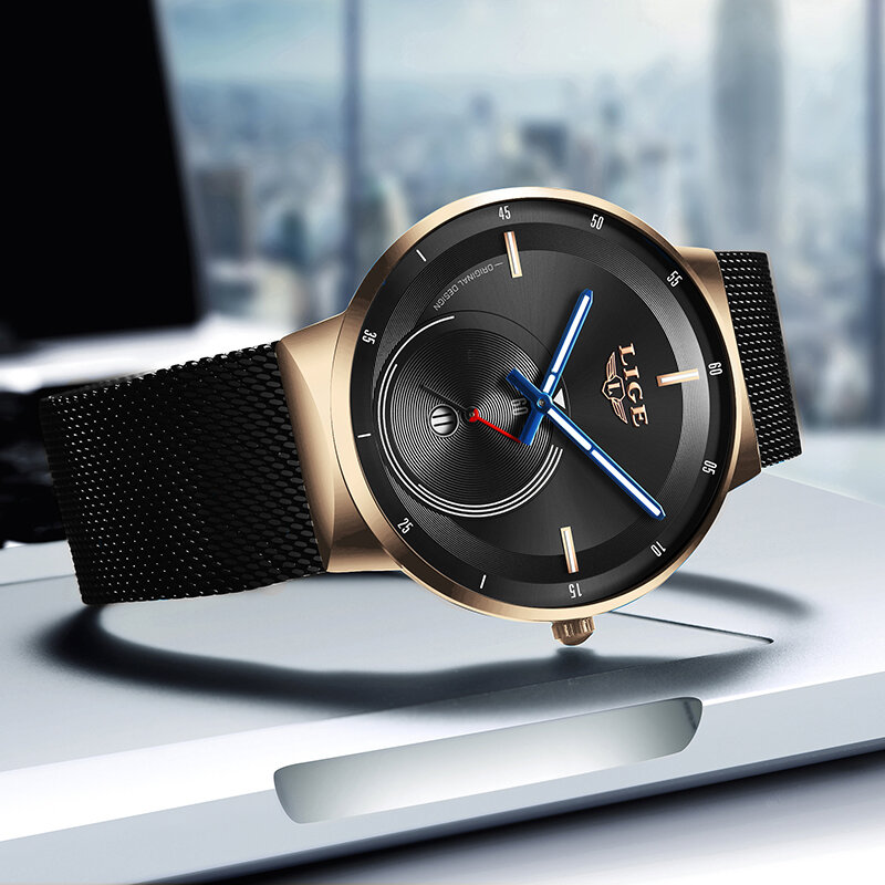 2022 LIGE Hot Fashion Mens Watches orologio al quarzo di lusso delle migliori marche uomo Casual Slim Mesh acciaio orologio impermeabile Relogio Masculino