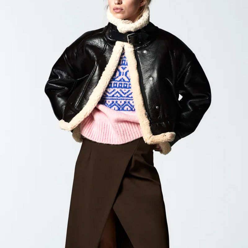 Frauen jacke 2021 Herbst Mode Fleece nachahmung leder Jacke Mantel Vintage Lange Hülse Weibliche Oberbekleidung Chic Tops