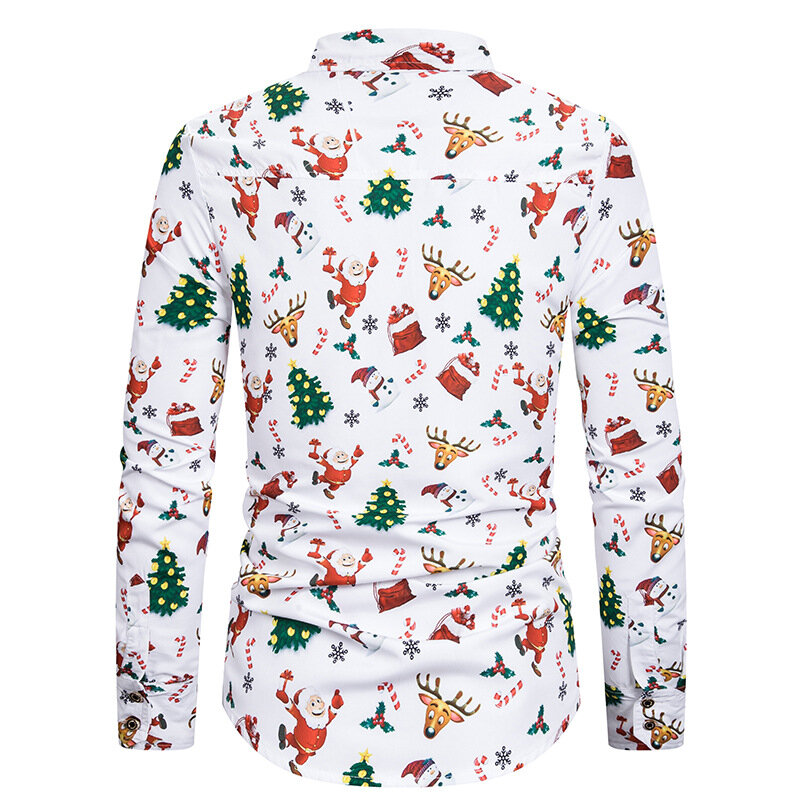 Camisa de Navidad para hombre, camisa de manga larga con botones, ropa de Nochebuena para Celebración de Festival