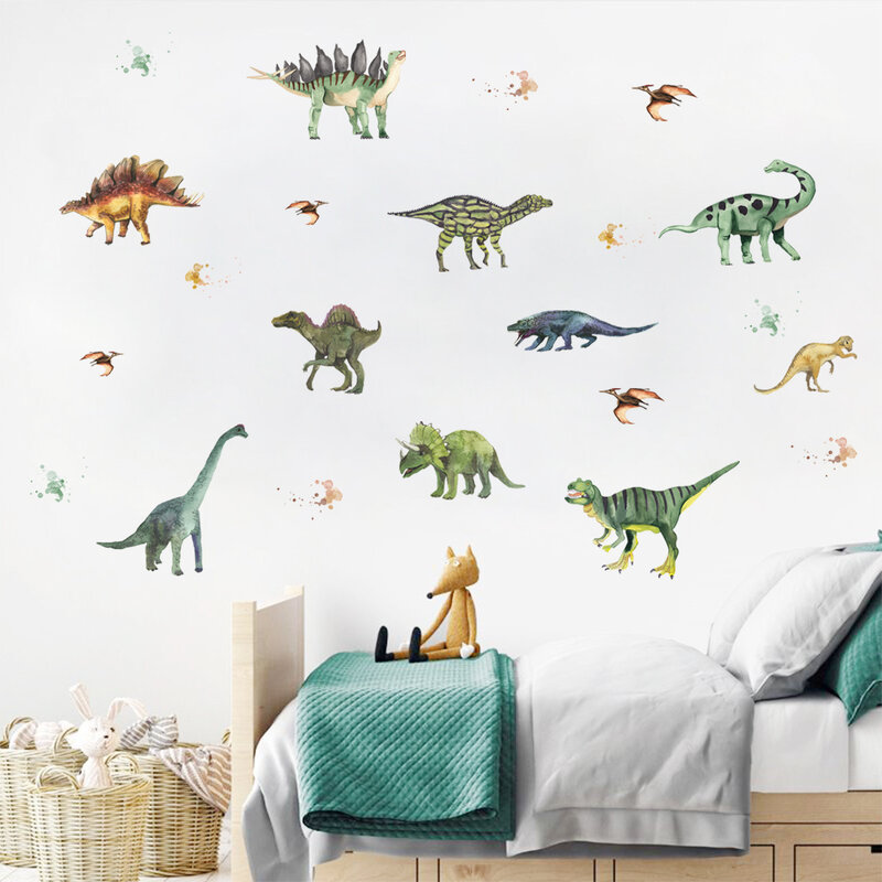 Decoración Para dormitorio de niños, mural de dinosaurio 3d, Pegatina autoadhesiva, papel tapiz de dibujos animados de dinow, pegatinas