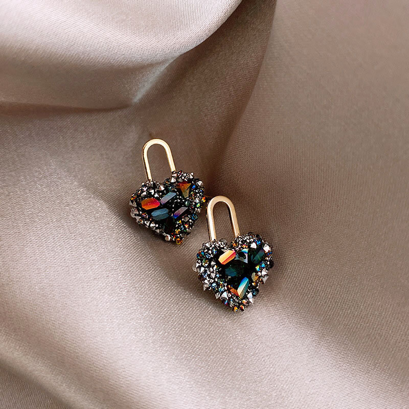 Brincos de coração de cristal doce delicado cor de ouro mini brincos de orelha na moda unhas de orelha para mulheres meninas jóias presente