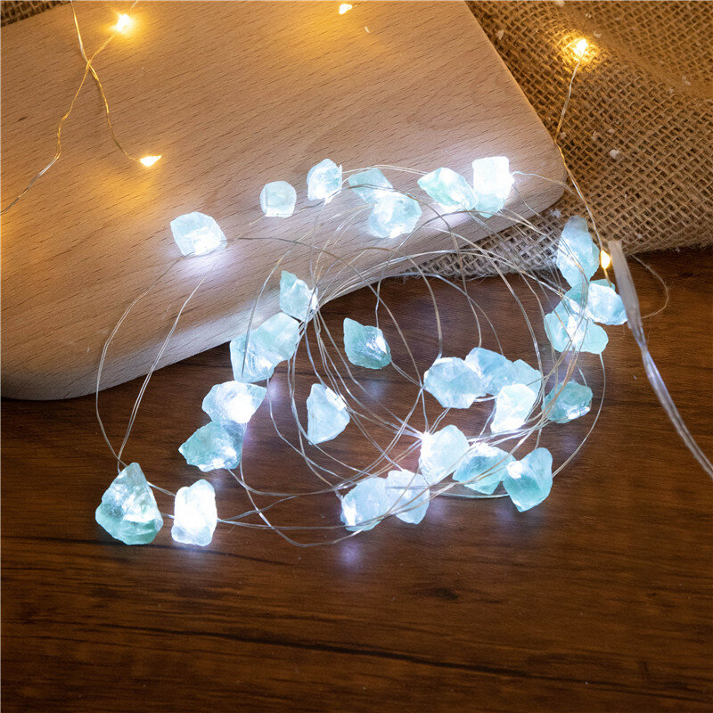 Guirlande lumineuse en améthyste naturelle, 30 LED, avec télécommande, décoration suspendue, guérison, ornements