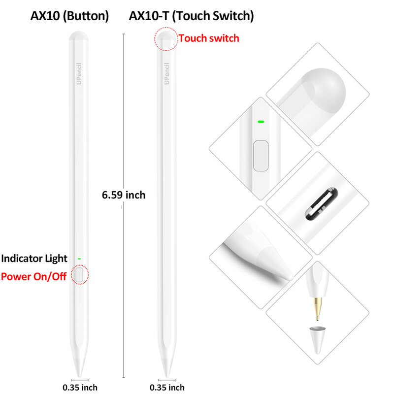 Pena Stylus Pintar Uogic untuk Tablet Penolakan Telapak Tangan Ipad Pena Sentuh untuk Apple Pencil 2 1 iPad Pro 11 12.9 2020 2018 2019 6th 7th