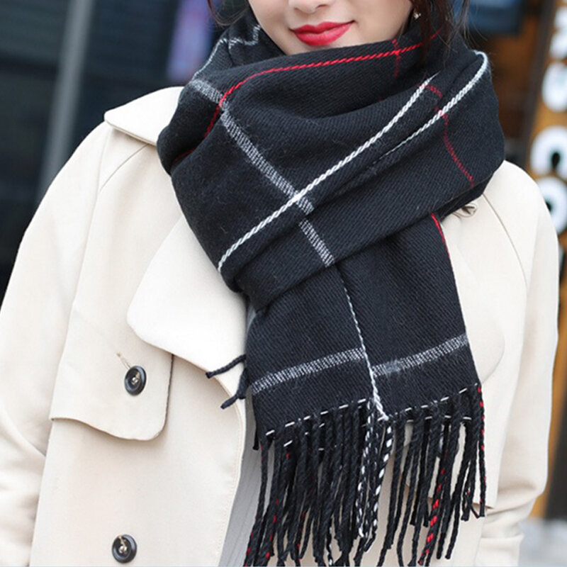 Moda jesienno-zimowy szalik w kratkę zagęszczony ciepłe kaszmirowe chustki szale kobiety szalik Echarpe Foulard 200*70cm