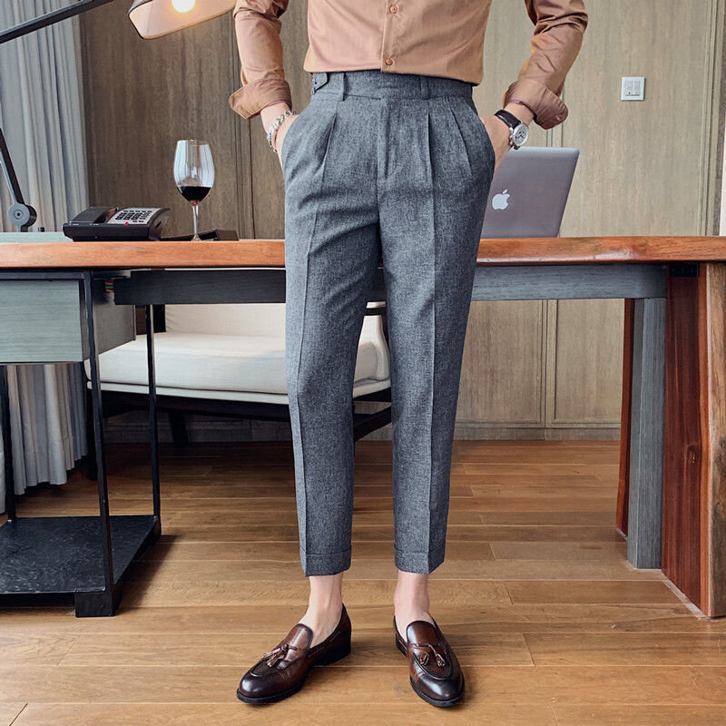2021 primavera novo negócio formal calças masculino cor sólida calças casuais dos homens ajuste fino streetwear escritório trabalho o109