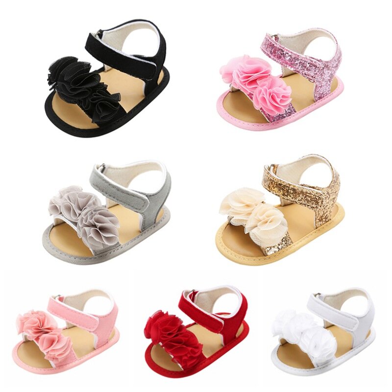 Sandales antidérapantes à semelles souples pour nouveau-né fille, chaussures d'été à la mode
