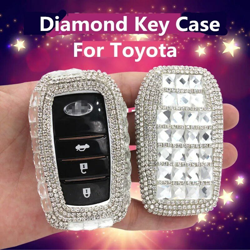 Capa de luxo para chave do carro, com brilho, porta-chave, em formato de diamante, para toyota land prada corolla rav4, coroa reiz, highlander, acessórios