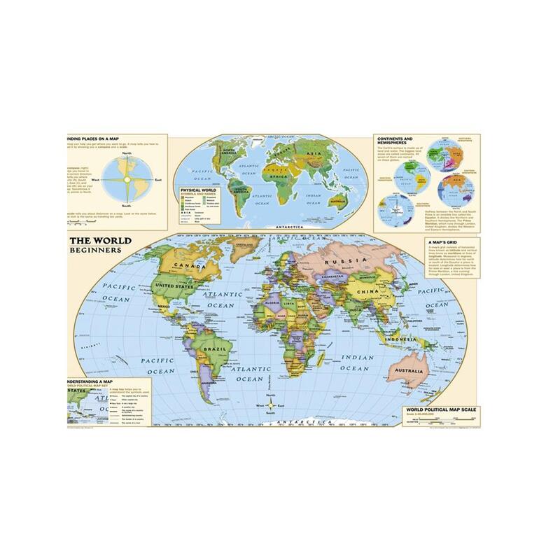 Mapa del mundo para principiantes, pintura en aerosol de lona fina, versión sencilla, tamaño A2, decoración de pared para el hogar y la Oficina