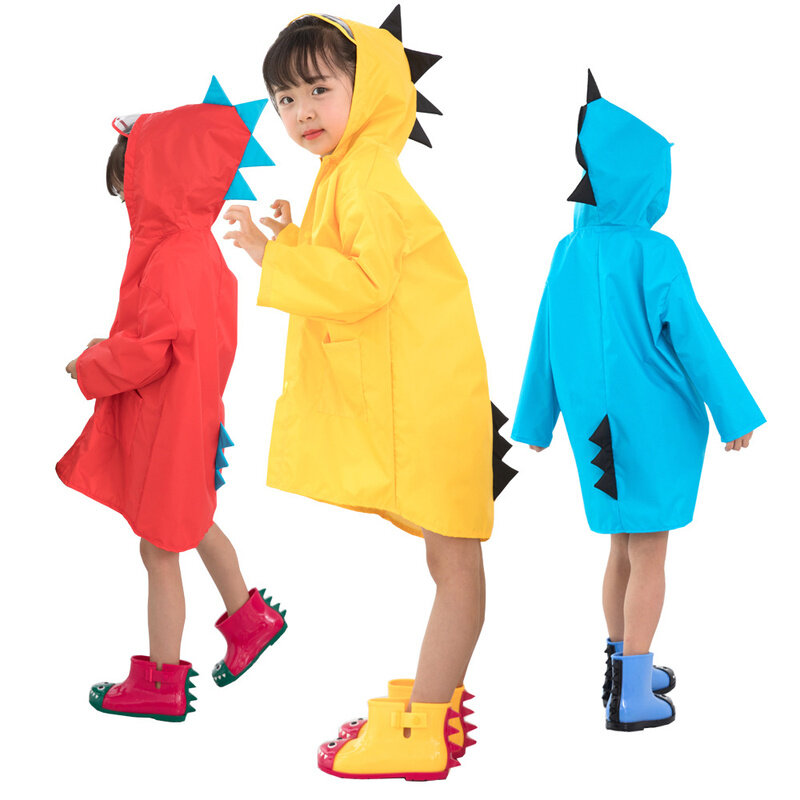 New Cute Children  Cartoon Dinosaur Raincoat  Boys And Girls Kindergarten Students Children Waterproof Poncho  Kids Rain Jacket