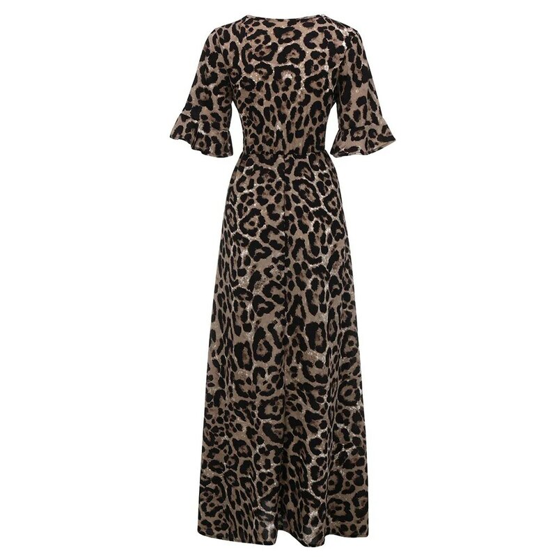 Vintage Damen Verband Kleid frauen Sexy Kleider Sommer Leopard Print Plus Größe Kleider Kurzarm Casual V-ausschnitt Gelb Kleid