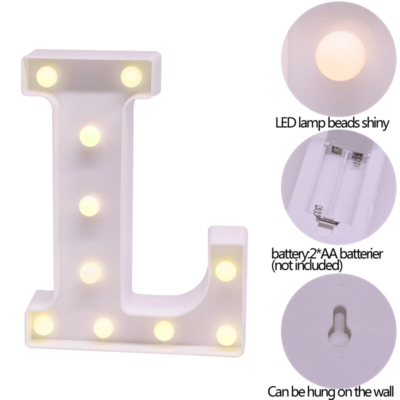 Lampe LED créative à piles avec lettres et chiffres, 26 lettres de l'alphabet anglais, décoration romantique pour fête de mariage, DIY