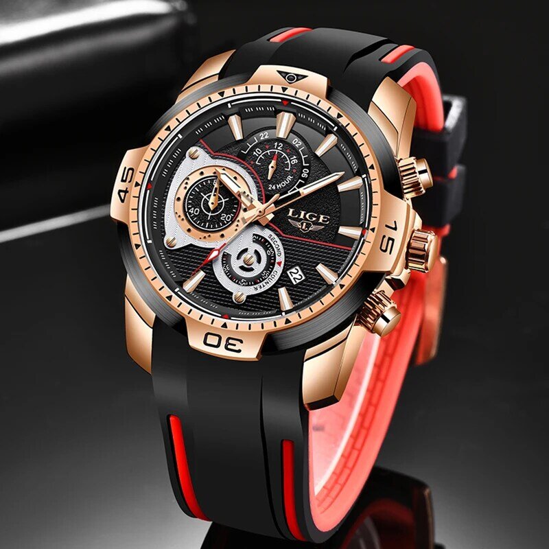Reloj LIGE Mens Watches Silicone Strap Top Brand Luxury Sport Chronograph Military Waterproof Men Watch+Box Relogio Masculino