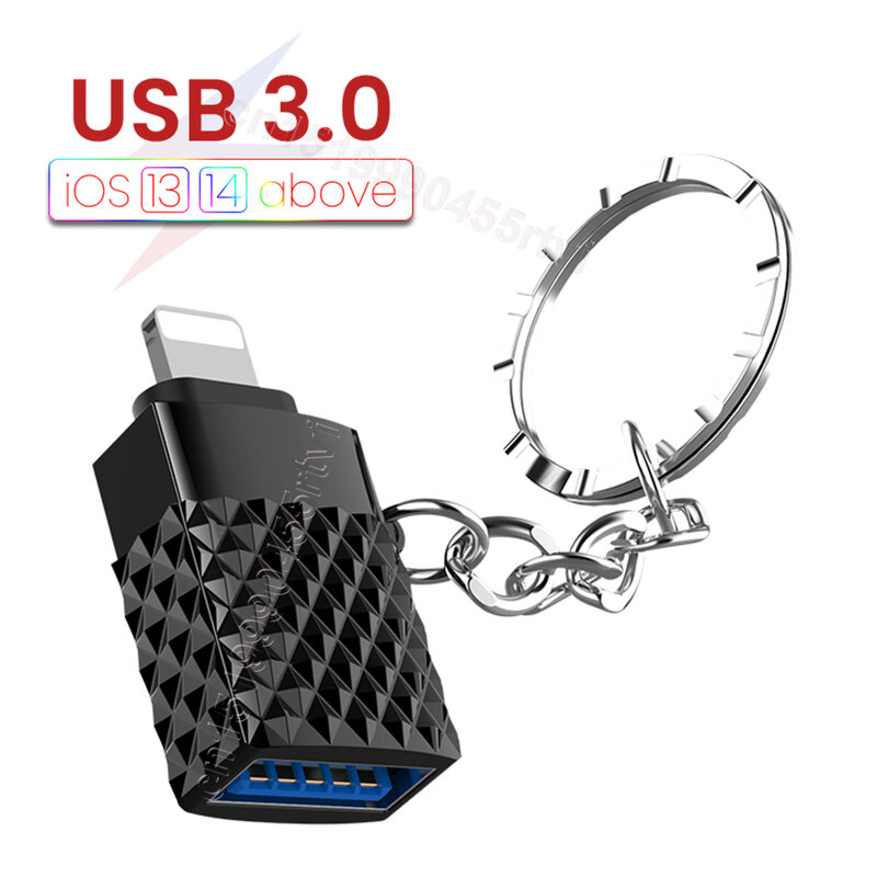 آيفون USB صغير 3.0 إلى الإضاءة 8 دبوس OTG محول مع مفتاح سلسلة ل iOS 13 14 أعلاه نظام مزامنة البيانات OTG محول محول