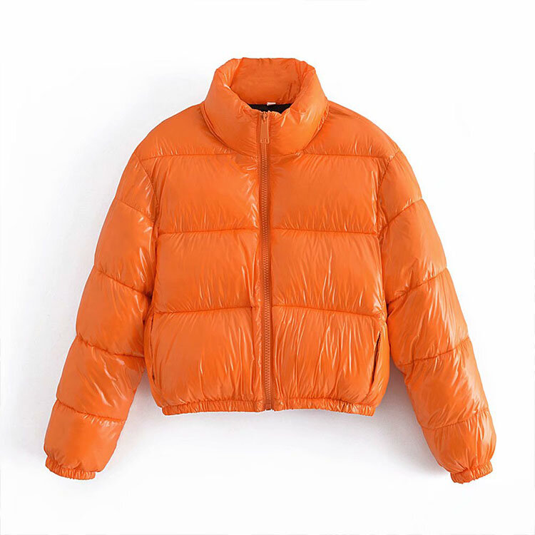Chaqueta de algodón de imitación de cuero para mujer, chaqueta informal de manga larga con un solo pecho, otoño e invierno, 2021