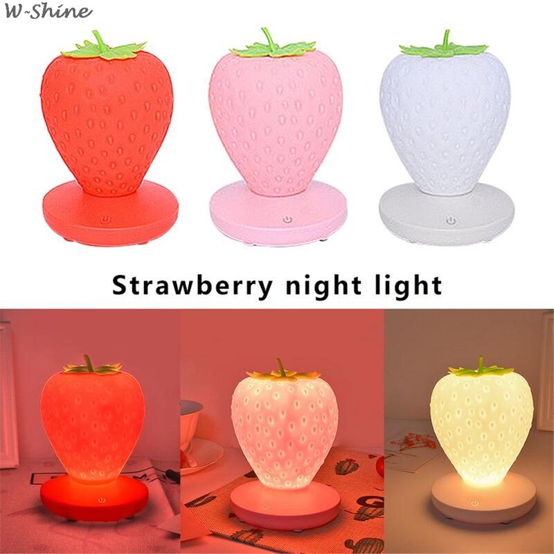 Dimmable Silicone LED Night Light, Strawberry Nightlight, USB Bedside Lamp for Baby, Crianças, Kids Gift, Decoração do quarto