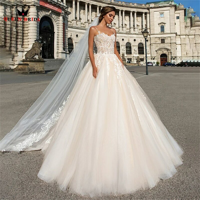 Elegante vestido de baile inchado querida vestidos de casamento tule rendas cristal beading vestido de noiva 2023 novo design feito sob encomenda ds114