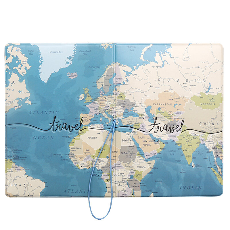 Funda de pasaporte de viaje creativa para hombre y mujer, Funda de cuero Pu con mapa del mundo, soporte de pasaporte portátil, accesorios de viaje, funda de pasaporte