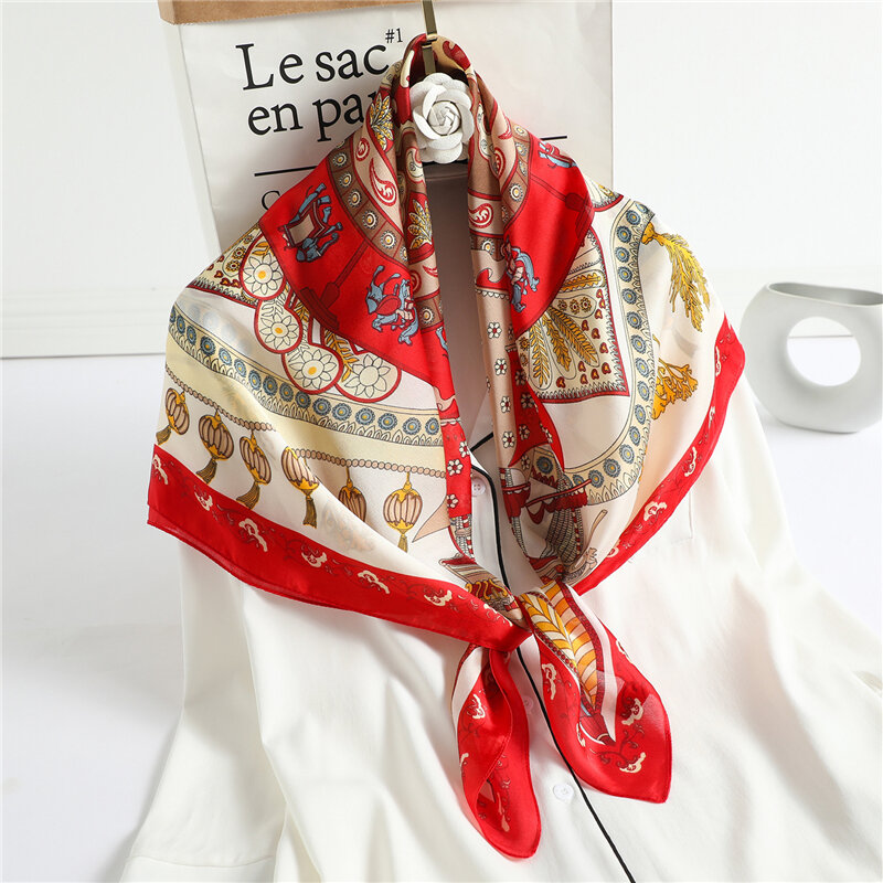 Bufanda de seda cuadrada para mujer, pañuelo de Pashmina con estampado de diseño femenino, chal, pañuelo para el cuello, novedad de 2022
