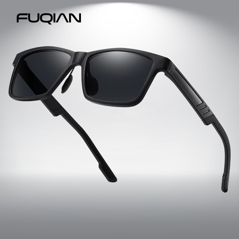 FUQIAN – lunettes de soleil classiques carrées pour hommes, Vintage, polarisées, Protection UV, lunettes de conduite