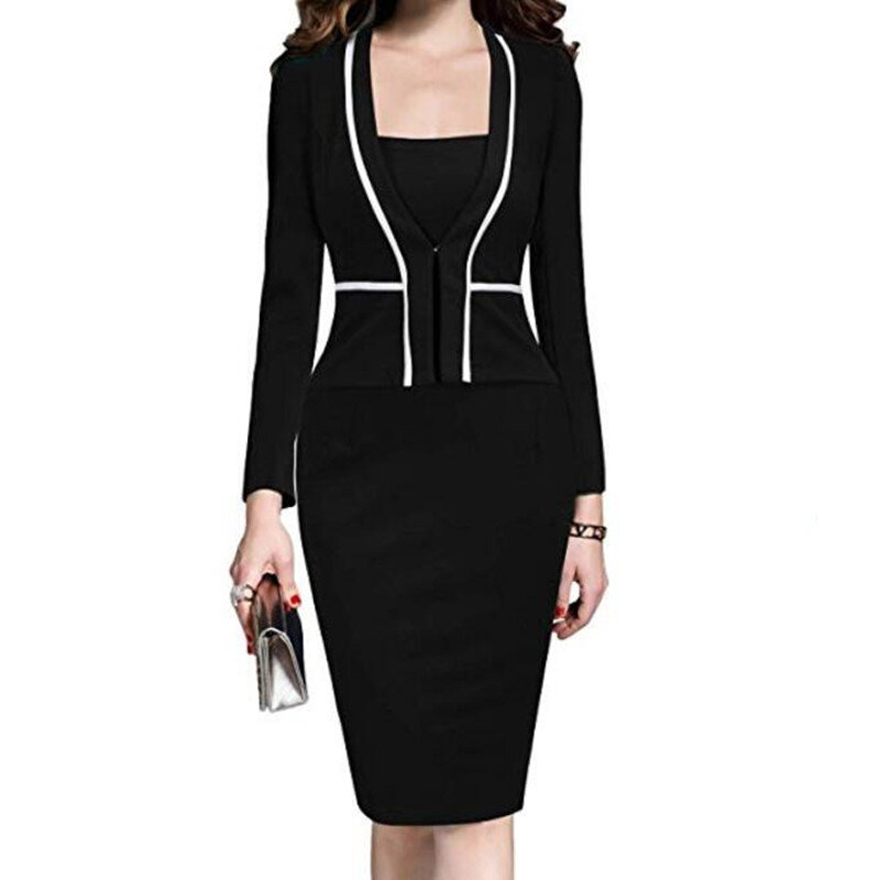 Women Dress Suit Jacket Bodycon Ladies Office Formal Business Work Wear Elegant Midi Pencil Dresses Vintage Clothes Size 4XL 5XL