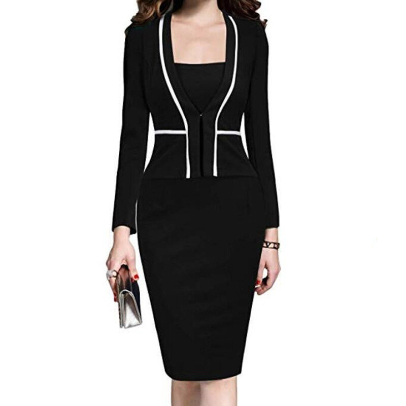 Vestido de mujer traje chaqueta Bodycon señoras Oficina Vestidos Formal negocios trabajo desgaste elegante Midi lápiz vestido clásico ropa Vintage Vestidos mujer grande talla grande WF8