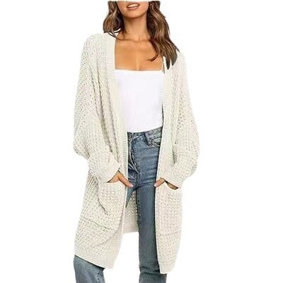 Swetry damskie sweter jesienno-zimowy Casual damski otwarty przód dziergany sweter swetry z długim rękawem znosić dzianinowy płaszcz z kieszeniami 40