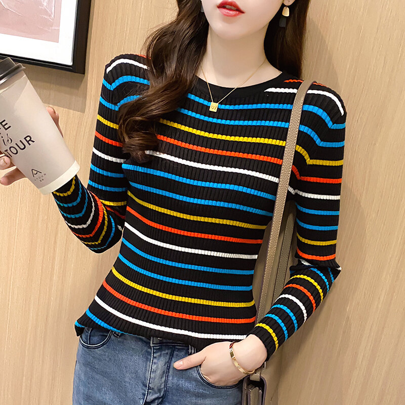 Nova moda feminina camisola de manga longa de manga comprida de outono fino pulôver topos coreano senhoras de malha elegaht suéteres mulher jumper mujer