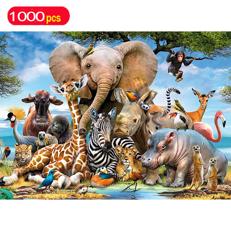 Quebra-cabeças série de animais, 1000 peças, elefante, brinquedo educacional, quebra-cabeças para crianças, oceano, mundo, figuras de ação, brinquedo