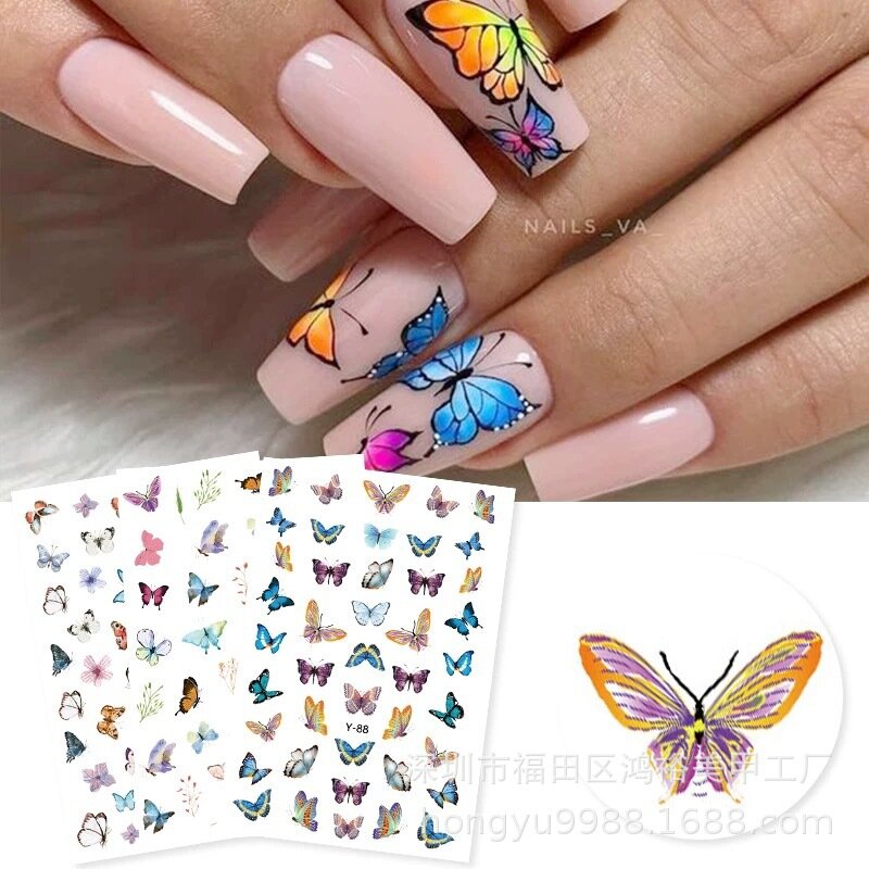 Радужные наклейки для ногтей в виде бабочек, 1 шт.