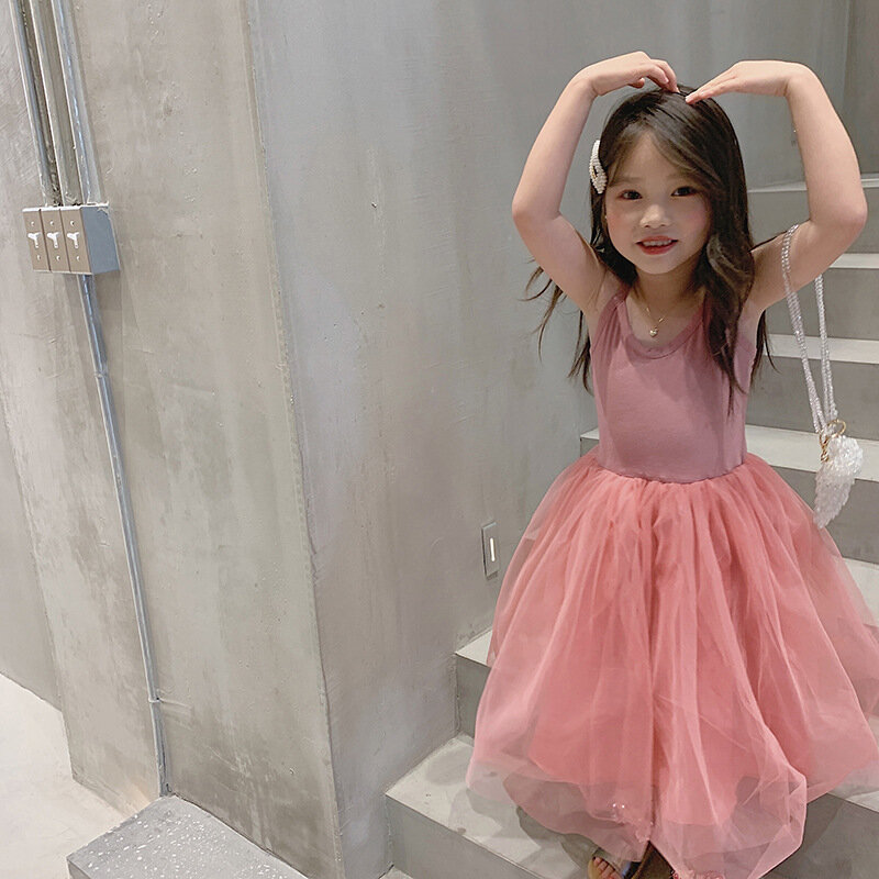 Novo verão bebê meninas moda lacework retalhos vestido estilo coreano menina suspender vestidos bonitos princesa vesitidos 3-7y