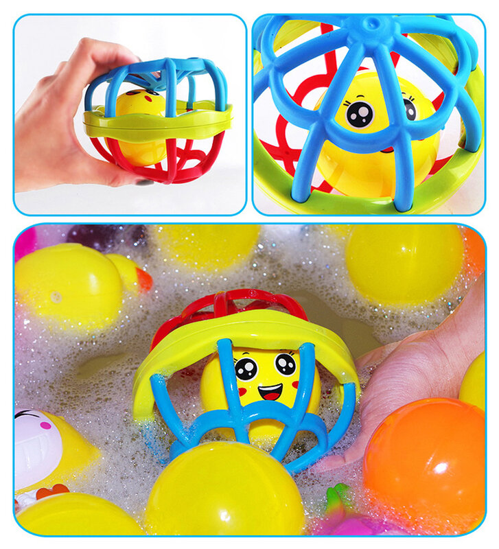 Bola de bebé colorida con bola sensorial, juguete educativo para edades tempranas, sonajero de mano, pelota blanda de goma, campana para mordedura