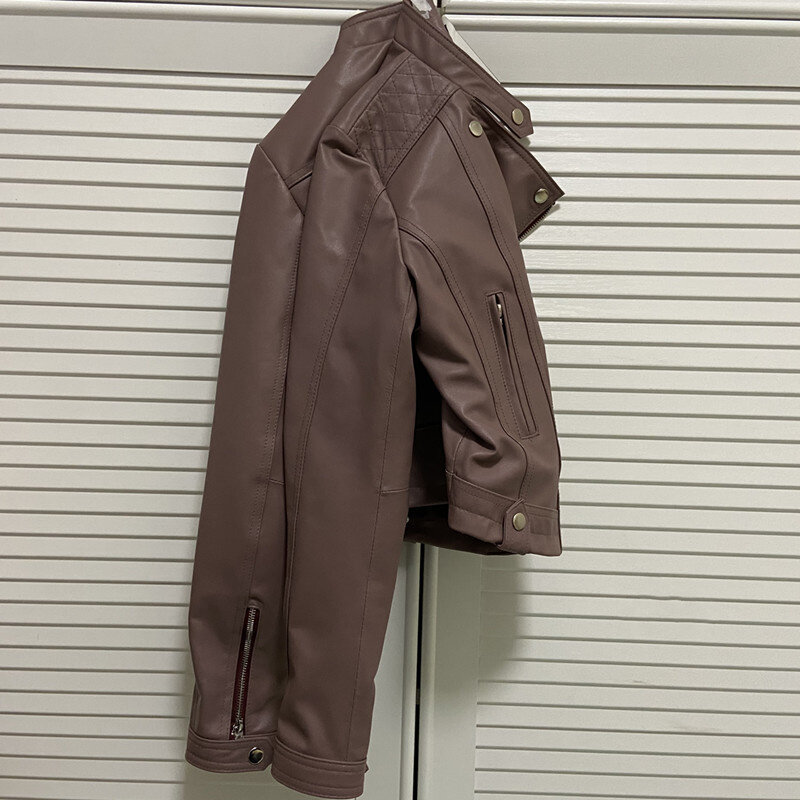 GU.SEEMIO Factory Women's Genuine Leather Jacket 100% Sheepskin Fur Coat Female Outwear Lilac Show Thin Good Quality