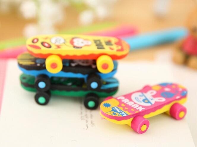 4pcs/pack Kawaii Skateboard design Detachable Eraser funny students' gift kids's Puzzle Toy school Stationery supplies