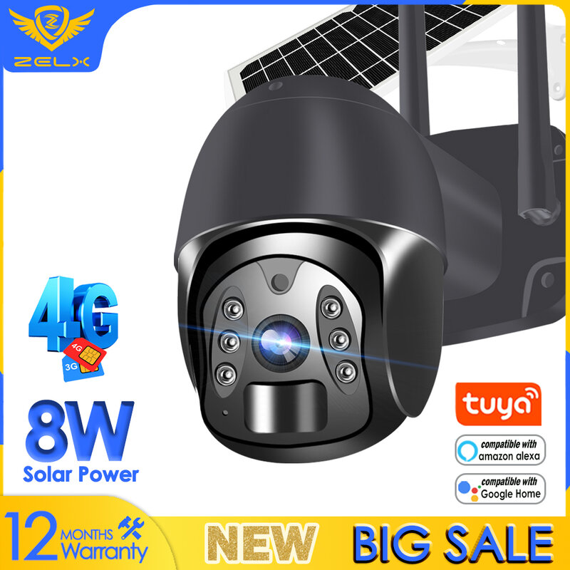 Tuya IP Camera WiFi 4G SIM Card Video Vigilância CCTV Câmera de segurança 1080P Solar Outdoor Wireless Bateria PTZ Smart Home Alex