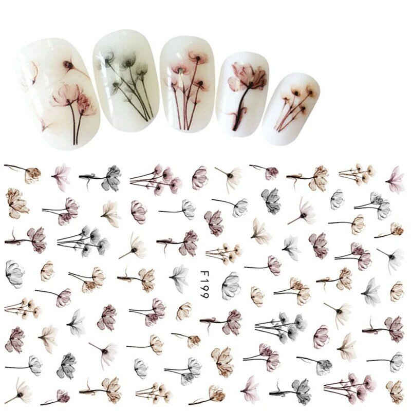Kleven Stickers Voor Nagels Bloem Paardebloem Patroon Inkt Bloem Bladeren Dier Transfer Ontwerp Voor Manicure Nail Art Nail Tool