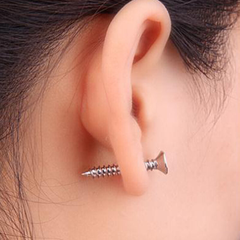 1pcsPunk Stainless Steel Stud Earrings Screw For Men Black Golden Cross Earrings Girl Rose Piercing Ear Bone Jewelry Accessories