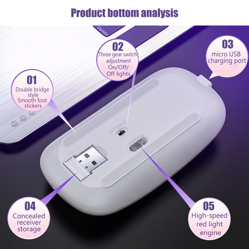 Bereit lager Wiederaufladbare Drahtlose Maus Stille LED Backlit Mäuse USB Optical notebook Mouse PC Laptop Computer top