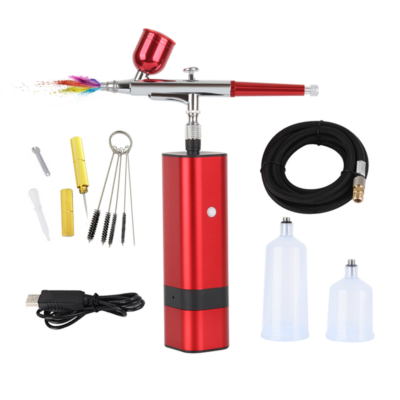 HHC High Pressure Mini Airbrush Kit Cup Replaceable Black Red Spray Gun For Painting Barber Makeup Food Decoration Tatoo Nail
