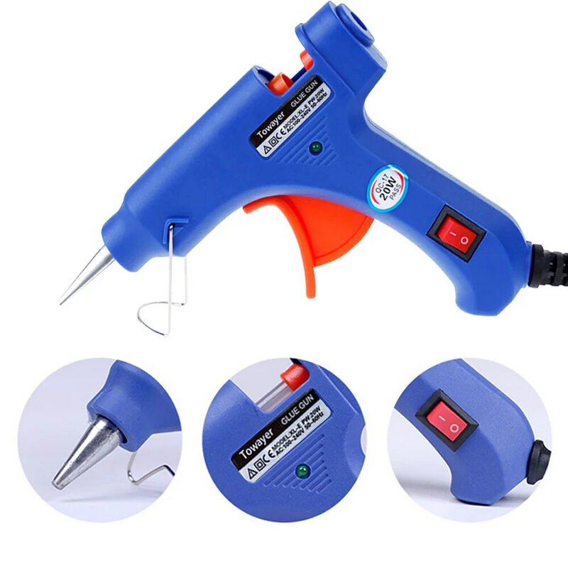 20W Hot Melt Glue Gun with Glue Sticks Industrial Mini Guns Thermo Electric Heat Temperature Tool with 7*100MM Sticks