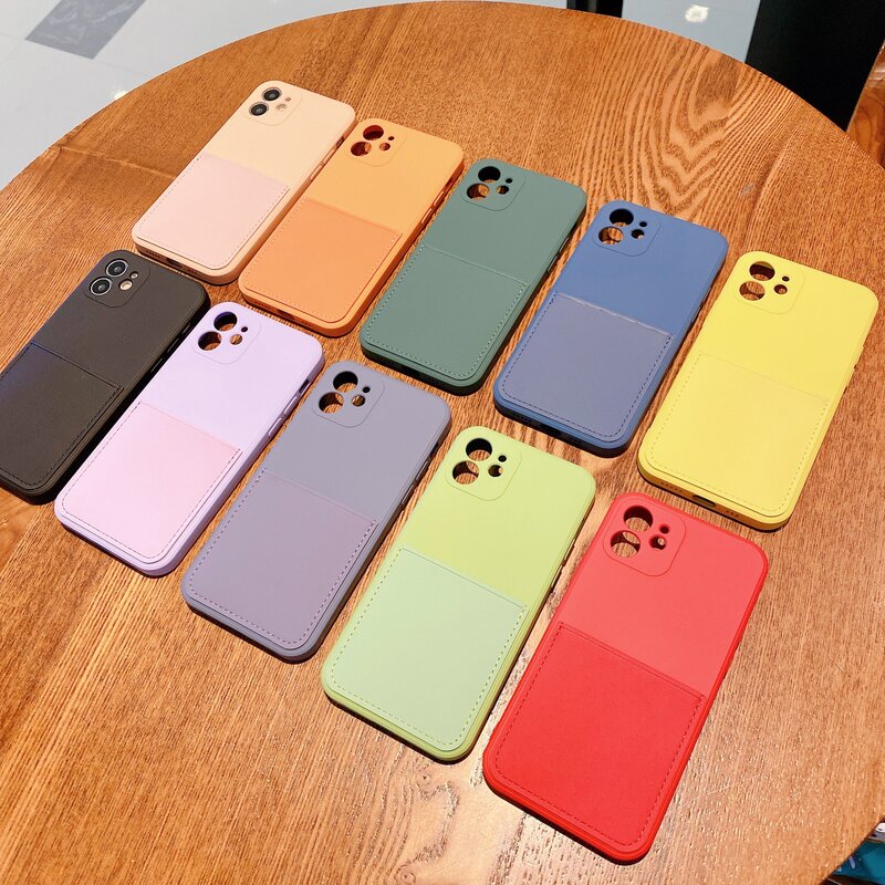 Liquid Silicone Luxury Case For Apple iPhone 11 12 Pro Max mini SE 2020 X XR XS Max 7 8 Plus Card Strap Holder Shell Case Cover