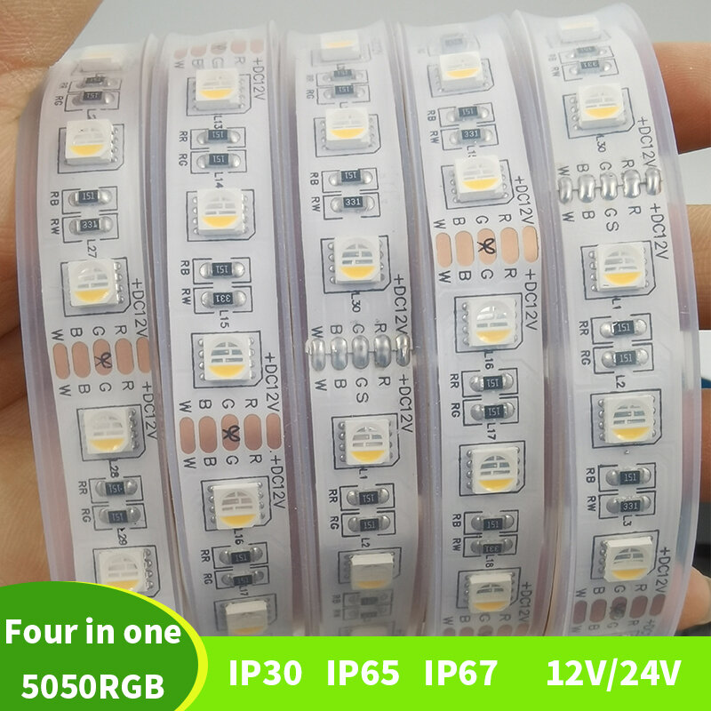 FLDJL – bande lumineuse led flexible, RGBW/RGBWW, 4 couleurs en 1, puce 60 diodes/M, étanche IP30/300 65/67 SMD, 5m, 5050 diodes cc 12V 24V
