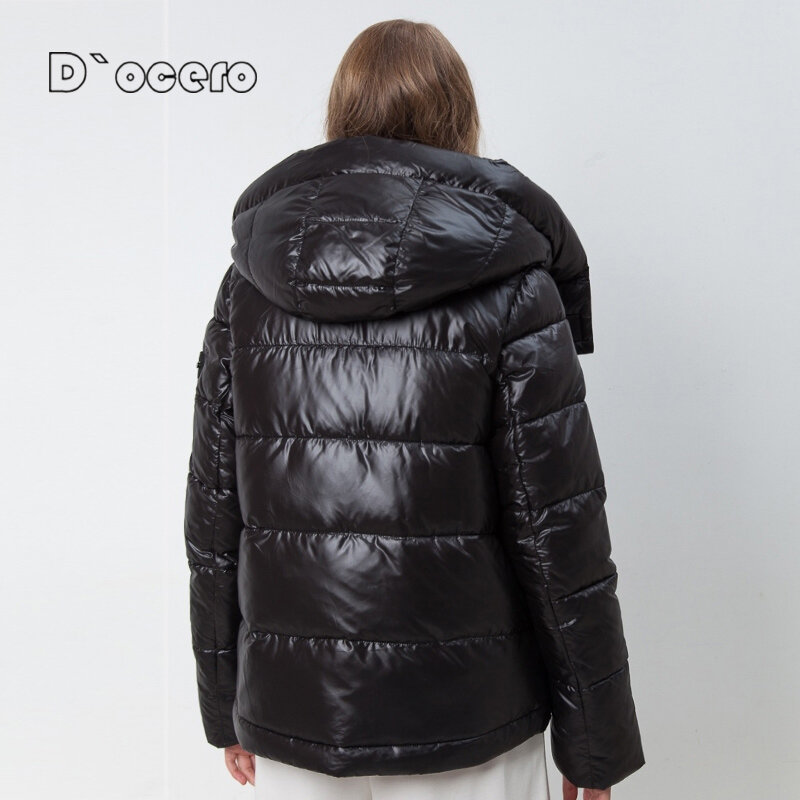 D`OCERO 2022 Fashion Loose Women's Winter Down Jacket Hooded Warm Winter Coats Large Size Parkas Female Faux Fur Short Overcoat