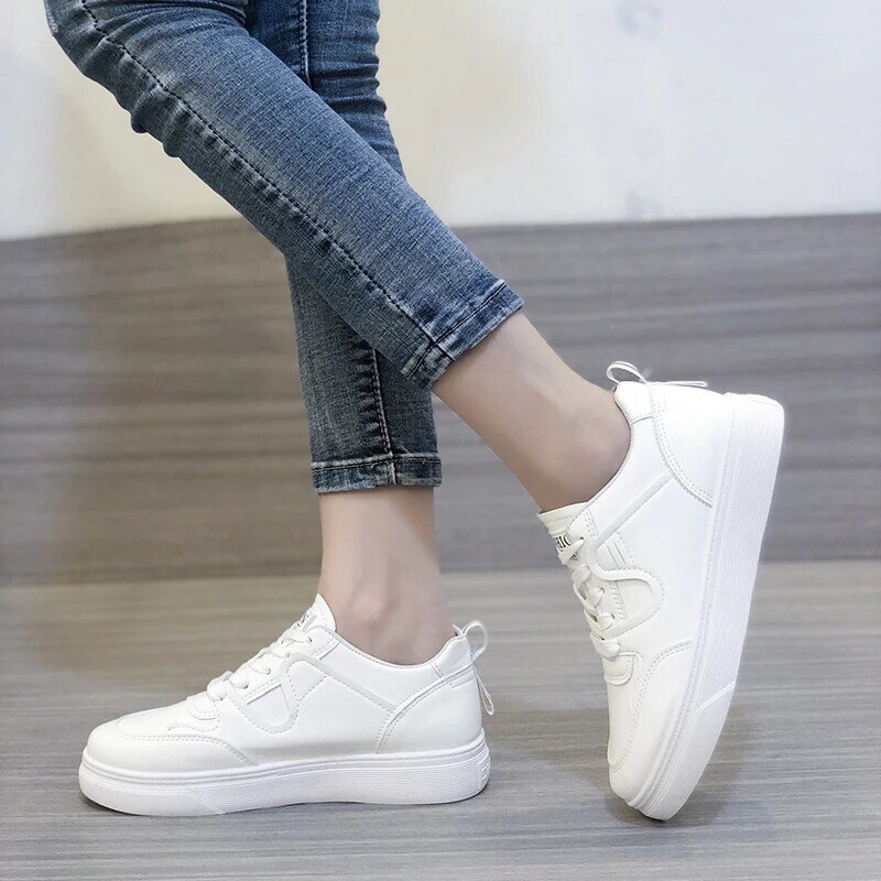 새로운 흰색 신발 여성 한국어 버전 ins 유행 거리 촬영 스포츠 캐주얼 신발 기본 학생 플랫 슈즈, 2021