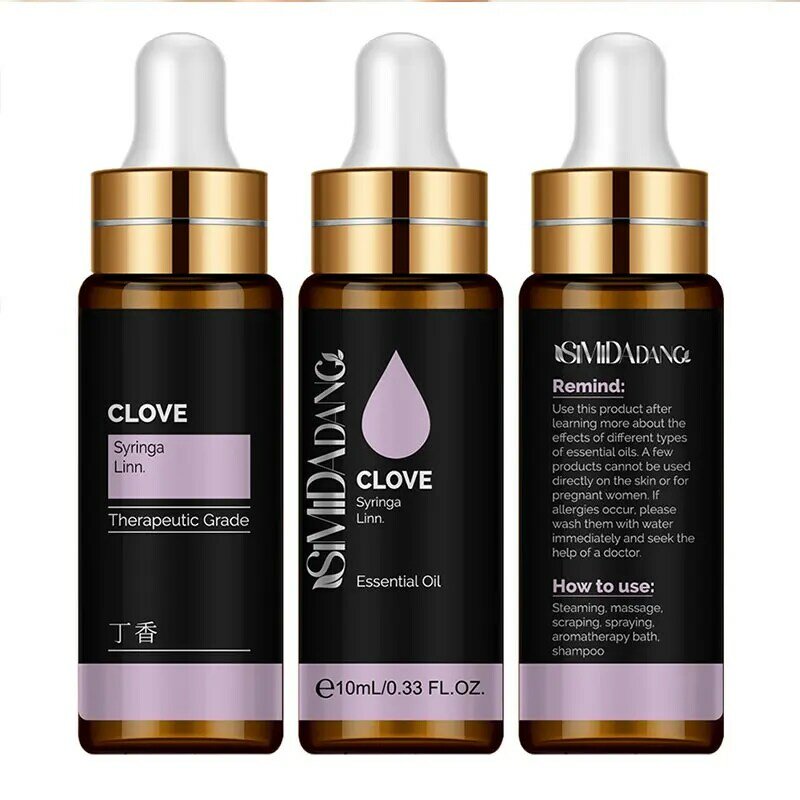 10ml cravo único óleo essencial massagem óleo calmante músculo dor shampoo melhorar a pele cutícula óleo aromaterapia óleos aromáticos