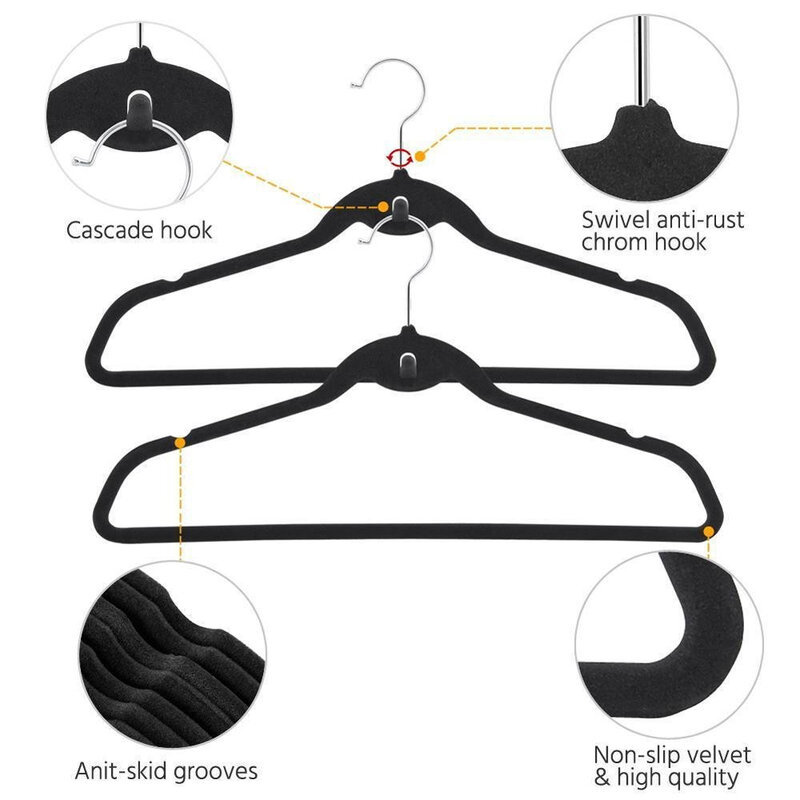 Black Velvet Clothes Rack Foldable Velvet Coat Hanger Non-slip Balcony Home Accessories Organizer For Clothe New