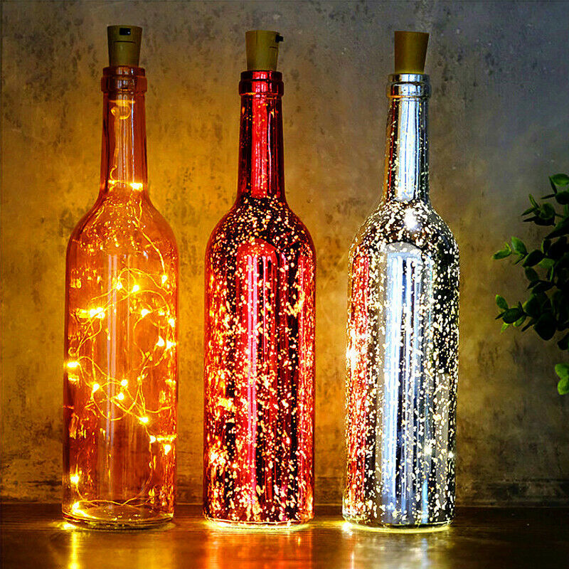 バッテリー駆動のワインボトルライト,コルク付き,1m,2m,3m,LED銅線,自分で作るフェアリーライト,クリスマス,結婚式,パーティー
