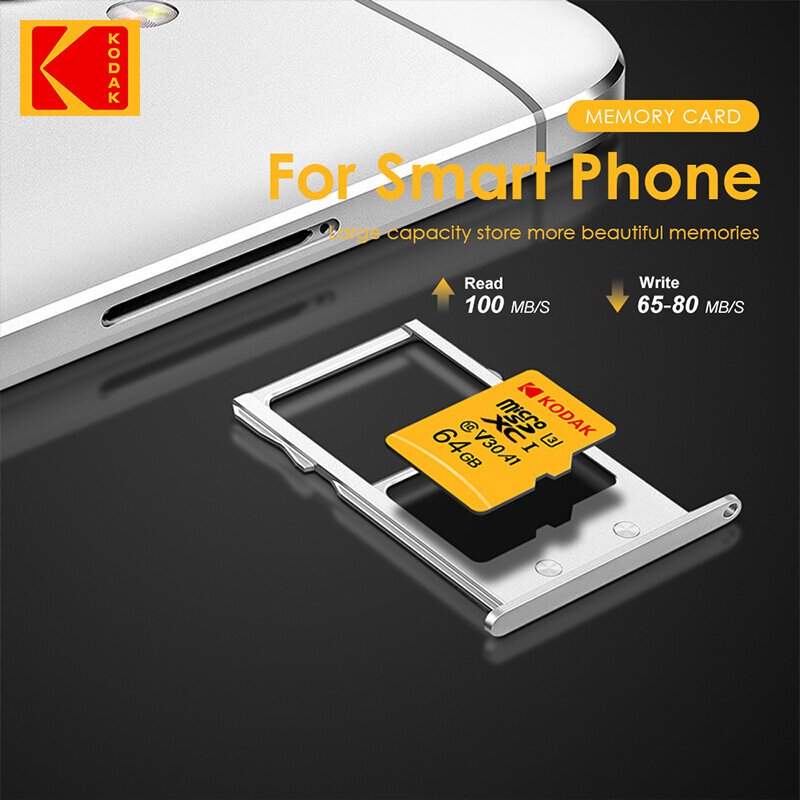 KODAK Micro SD 128GB 256GB scheda di memoria Flash 32GB 64GB U1 TF Card 4K classe 10 tarjeta MicroSD Card U3 UHS-I Card spedizione gratuita