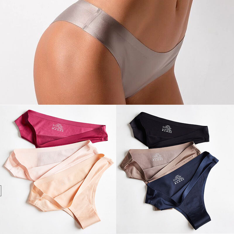 Seamless Panties Women Briefs Nylon Ultra-thin G-string Thongs Low Rise Lingerie Ice Silk Briefs Lady Underwear Plus Size