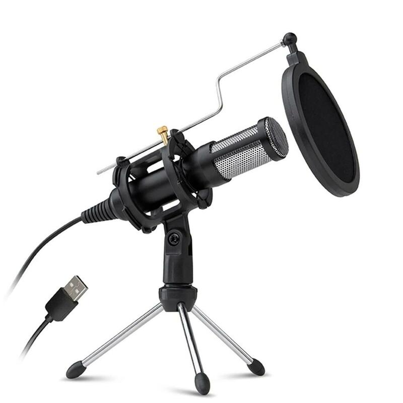 Professional Condenser Microphone for Computer Laptop PC USB Plug Stand Studio Podcasting Recording Karaoke Mic