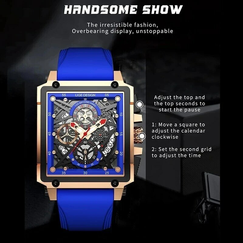 2022 nowych mężczyzna zegarki LIGE Top marka luksusowe wodoodporny kwadratowy zegarek kwarcowy dla mężczyzn data Sport Hollow zegar mężczyzna Relogio Masculino